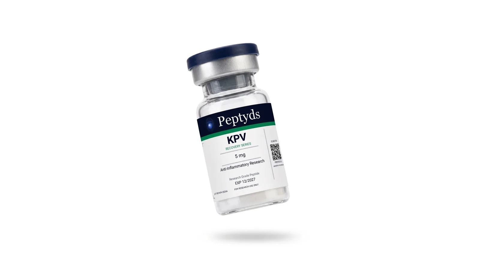 A Peptyds KPV research vial photographed on a white background.
