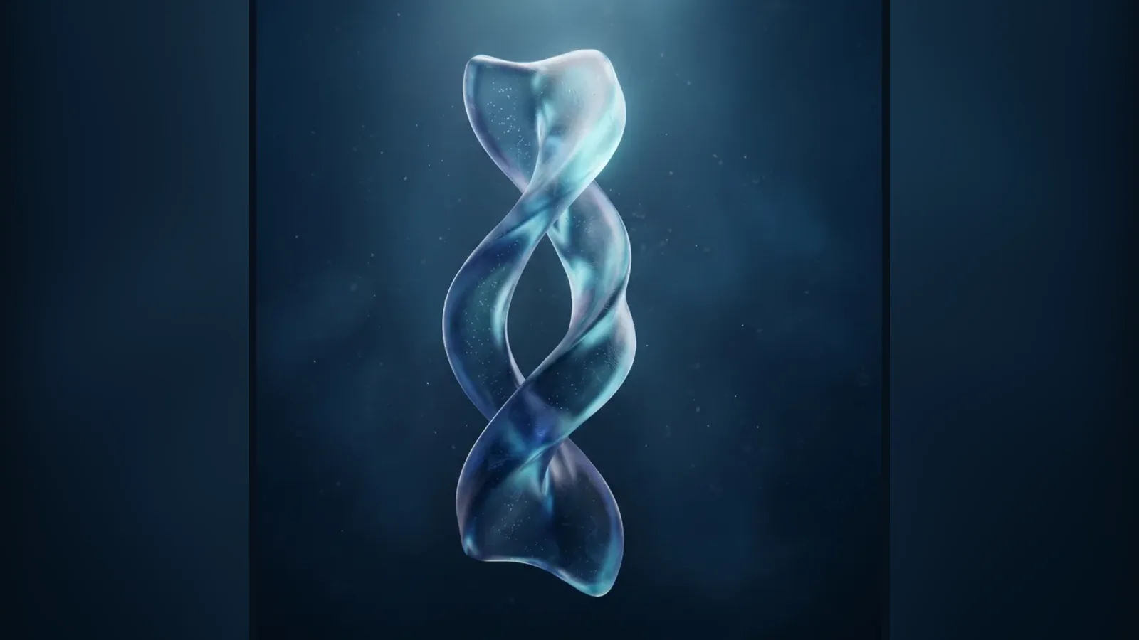 Eine durchscheinende blaue Helix auf dunklem Hintergrund: eine abstrakte Darstellung einer Peptidkette.