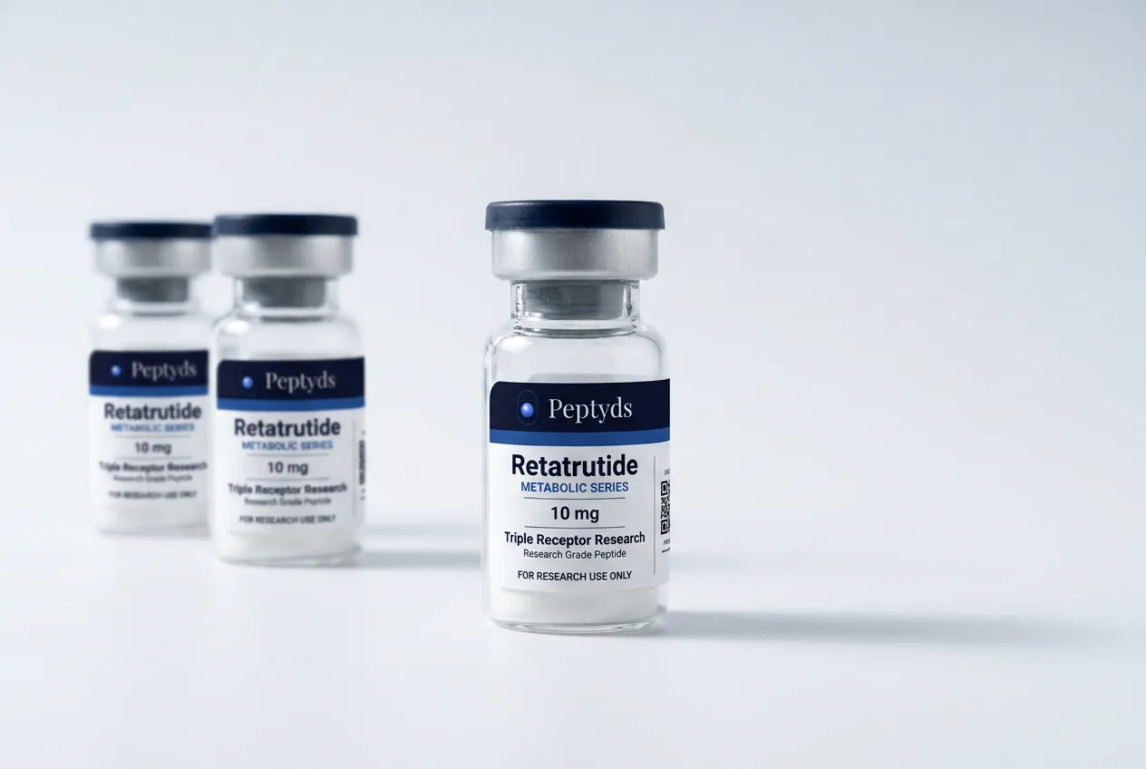 10 mg vial lyophilised vial of Retatrutide, ISO/IEC 17025 lab-verified, research-use-only, Peptyds packaging