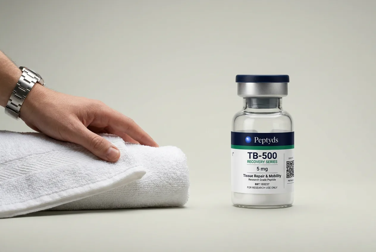5 mg vial lyophilised vial of TB-500, ISO/IEC 17025 lab-verified, Peptyds packaging