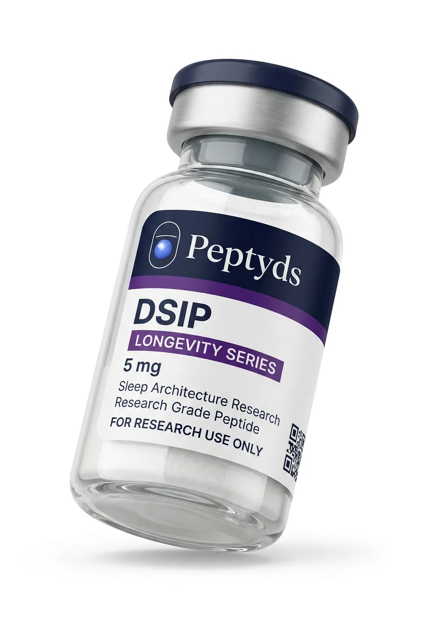 5 mg vial lyophilised vial of DSIP, ISO/IEC 17025 lab-verified, Peptyds packaging
